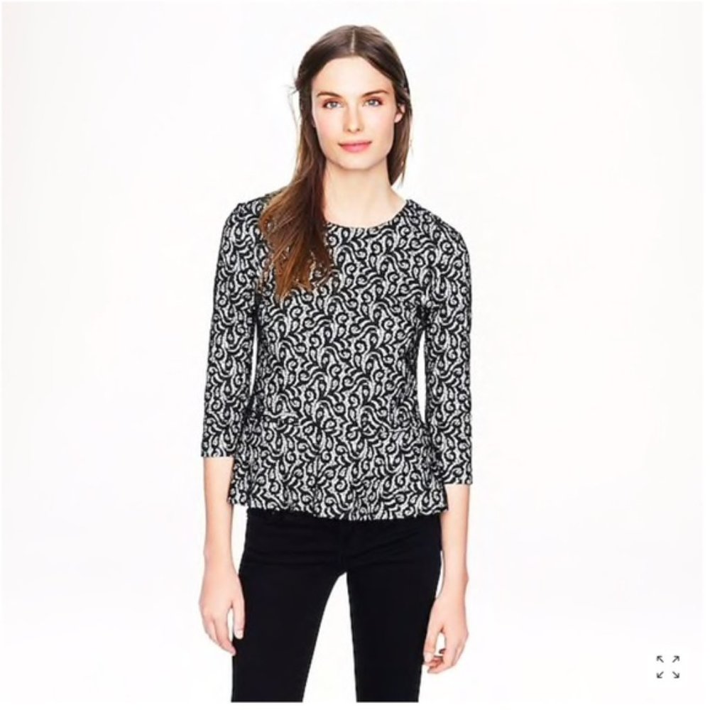 J.Crew Shirt XS Black Lace Peplum Back Zipper